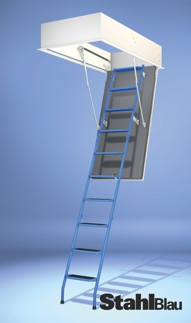 Abbildung: Wellhöfer Bodentreppe StahlBlau: 3-teilige Bodentreppe für besondere Ansprüche.
