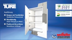 Abbildung Wellhöfer Kniestocktüre mit Korpus und 2 Fachböden, wandbündig, PushLock-Verschluss