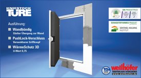 Abbildung Wellhöfer Kniestocktüre wandbündige Ausführung mit PushLock-Verschluss und WärmeSchutz 3D