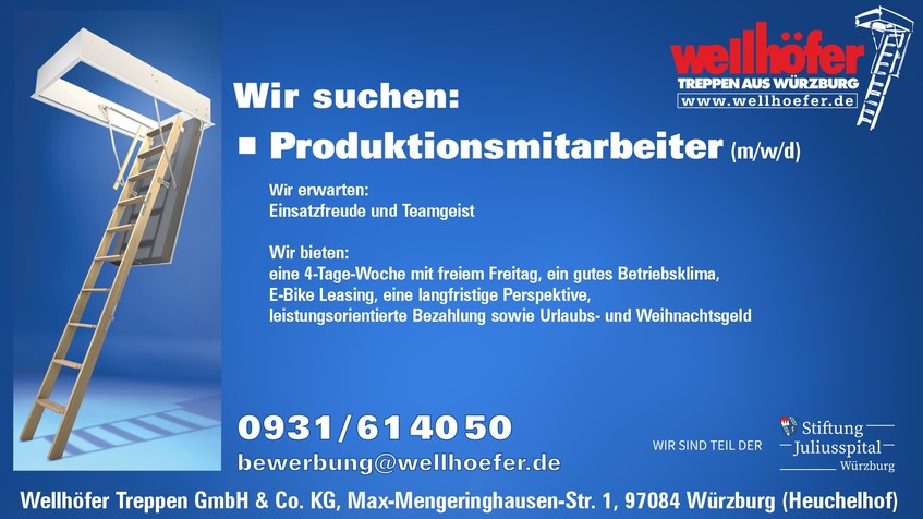 Abbildung: Aktuelle Stellenangebote bei Wellhöfer Treppen GmbH & Co. KG: Wir suchen Produktionsmitarbeiter (m/w/d) 