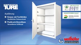 Abbildung Wellhöfer Kniestocktüre mit Korpus und 2 Fachböden, PushLock-Verschuss